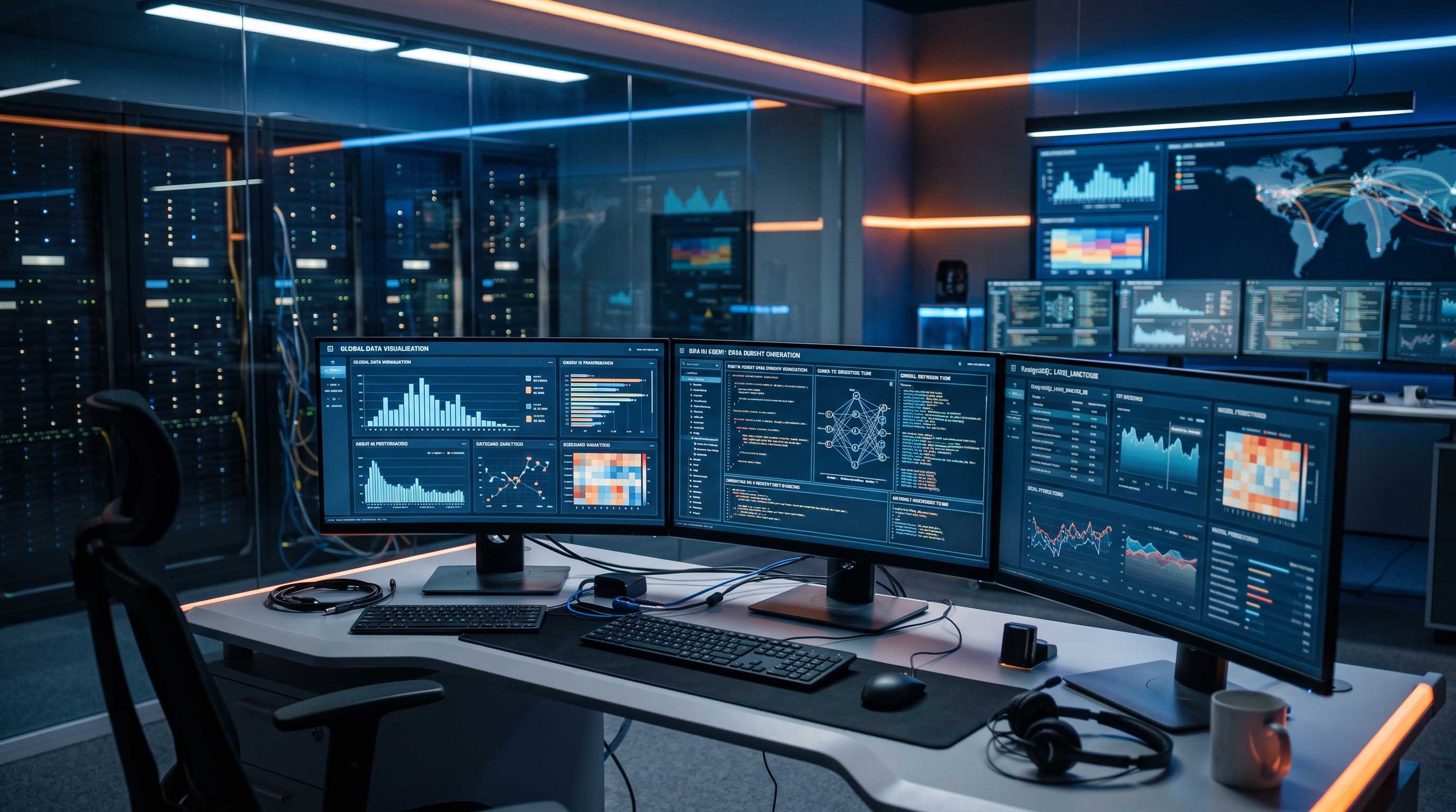 Interface moderne de Data Visualisation et IA Agentique avec nœuds et métriques